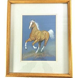 Palomino Horse Hayseed Horse By BK England Framed Pastel Painting 16x19.5”